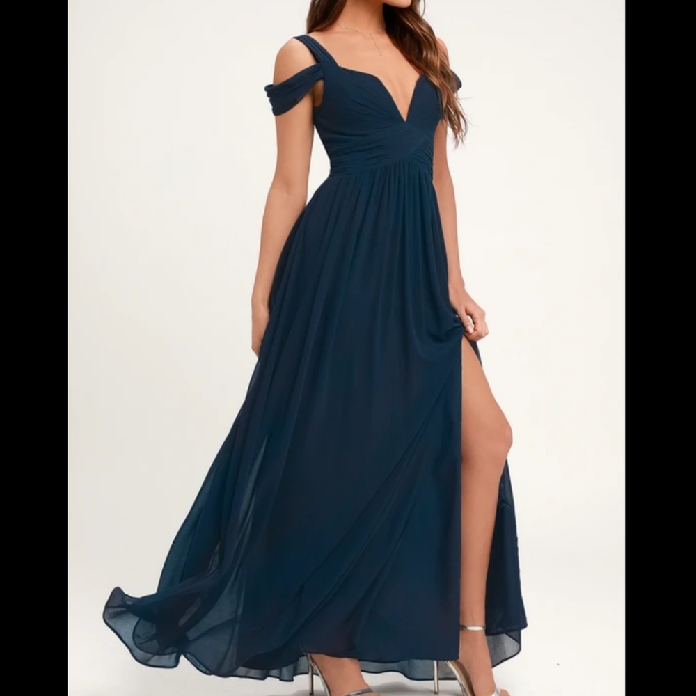 👗Lulus Ocean of Elegance Navy Blue Maxi Dress